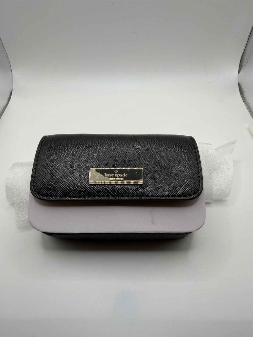 kate spade Black Saffiano Leather Card Wallet with Gold Plaque